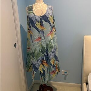 Puro Lino Dress with Birds of Paradise